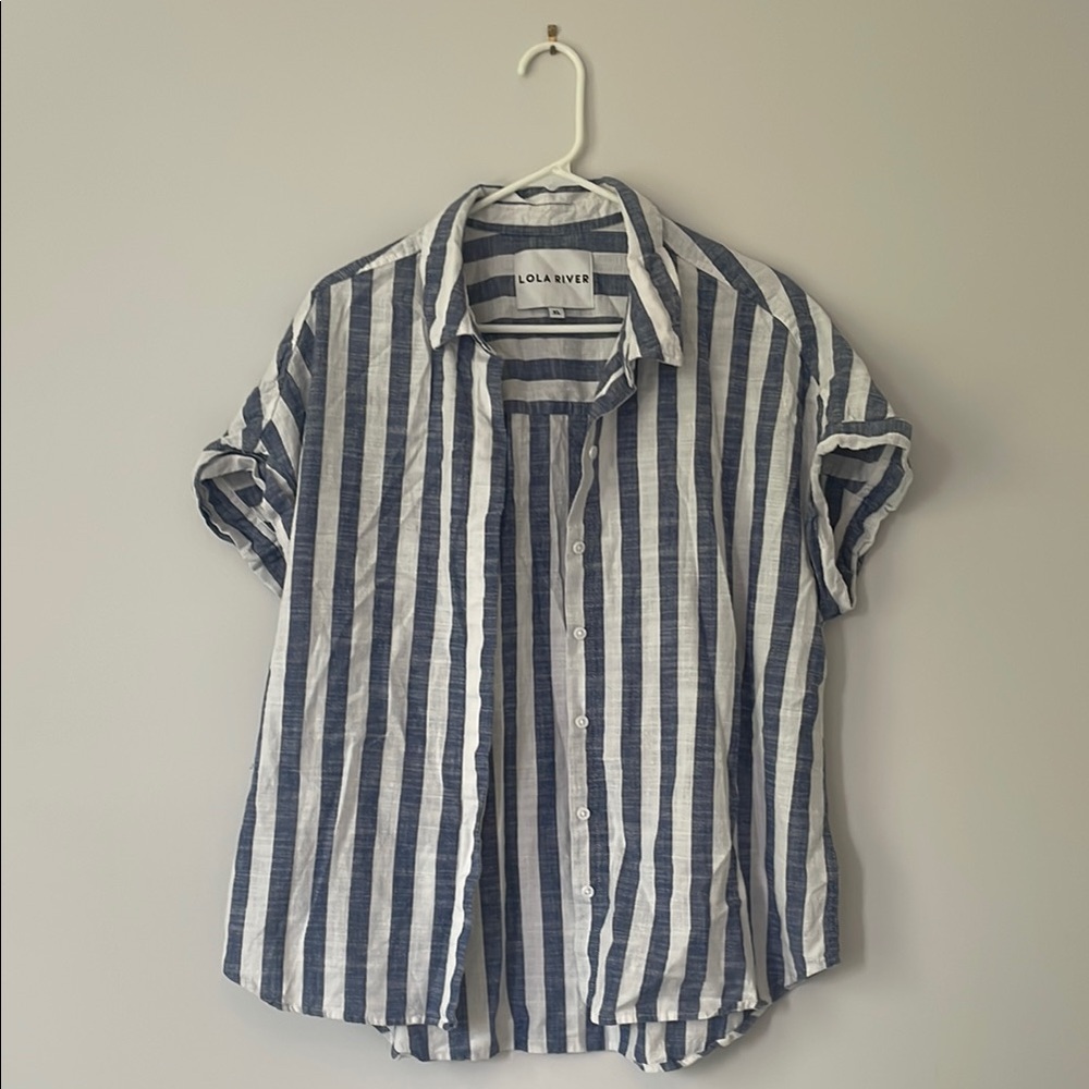 Blue and White Striped Men's Shirt
